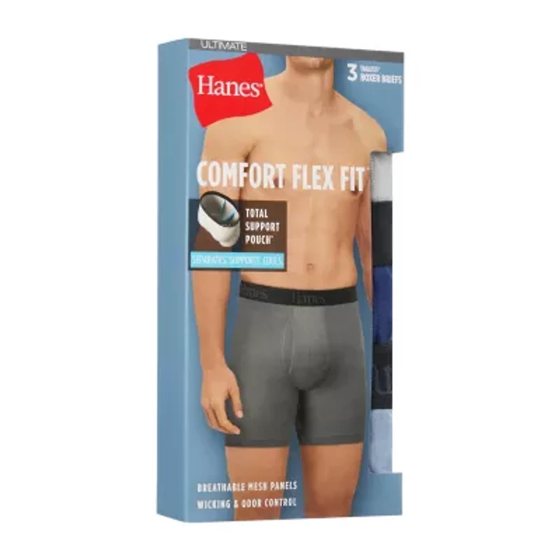 Hanes® Men's Ultimate 3-Pack Comfort Flex Fit® Boxer Briefs Underwear with Total Support Pouch™ Ufsbr3