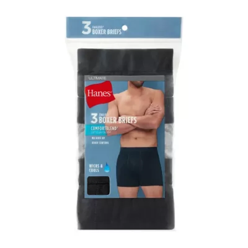 Hanes Mens 3 Pack Boxer Briefs Ubbbb3