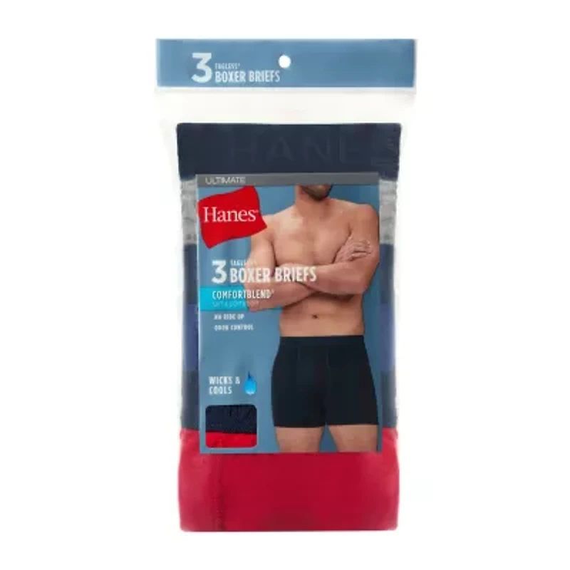 Hanes Mens 3 Pack Boxer Briefs Ubbbb3
