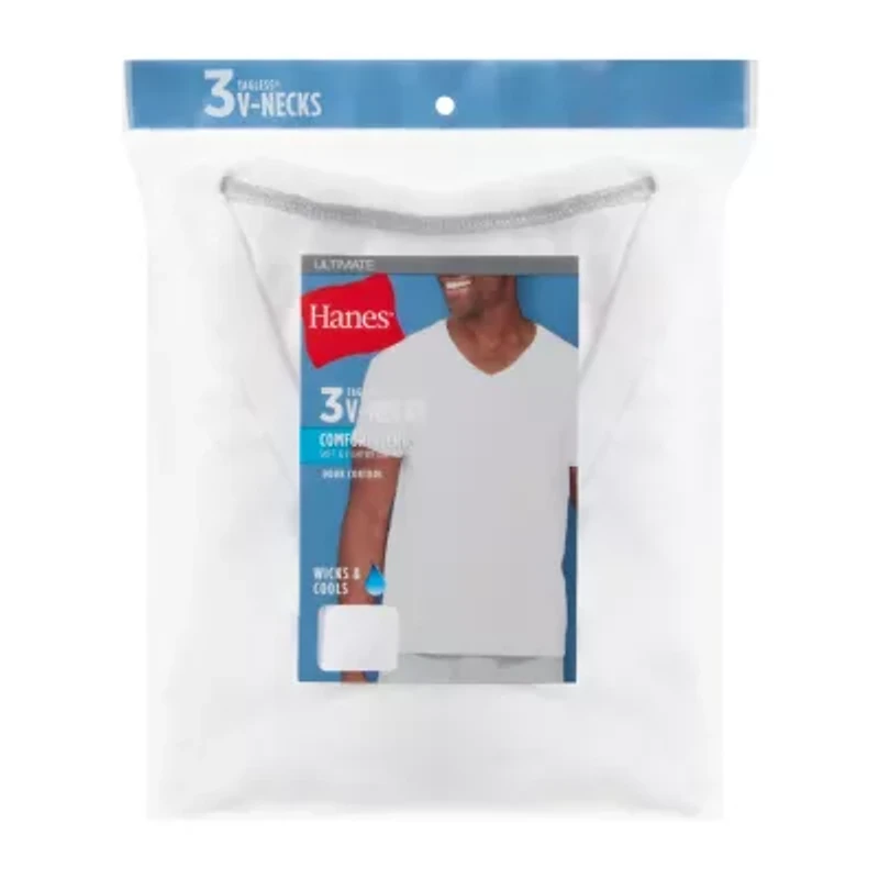 Hanes Mens 3 Pack Short Sleeve V Neck Moisture Wicking T-Shirt