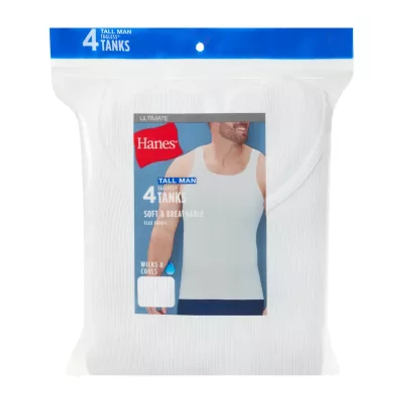 Hanes Mens U Neck Sleeveless 4 Pack Tall Tank