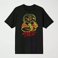 Novelty Mens Crew Neck Short Sleeve Relaxed Fit Cobra Kai Graphic T-Shirt