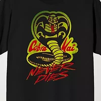 Novelty Mens Crew Neck Short Sleeve Relaxed Fit Cobra Kai Graphic T-Shirt