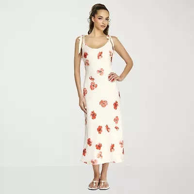 belle vie Womens Sleeveless Floral Midi Slip Dress