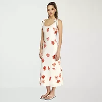 belle vie Womens Sleeveless Floral Midi Slip Dress