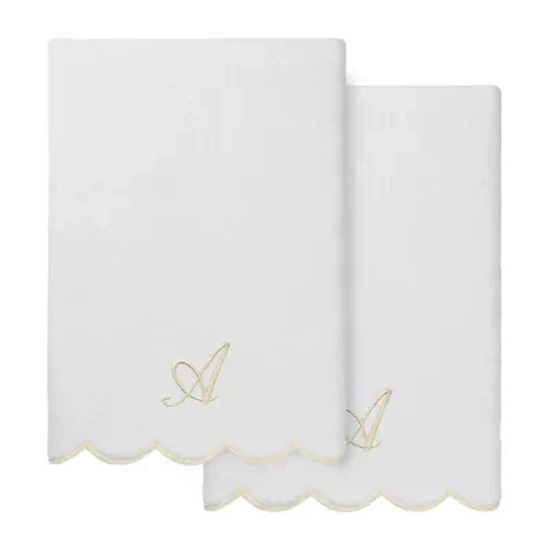 Linum Home Textiles Adornia Beige Scallop Personalized 2-pc. Quick Dry Bath Towel Set