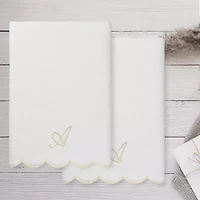 Linum Home Textiles Adornia Beige Scallop Personalized 2-pc. Quick Dry Bath Towel Set