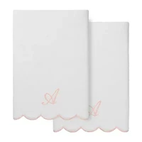 Linum Home Textiles Adornia Pink Scallop Personalized 2-pc. Quick Dry Bath Towel Set