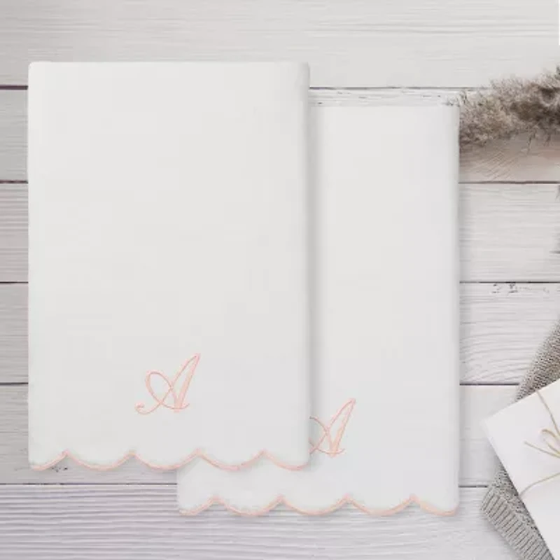 Linum Home Textiles Adornia Pink Scallop Personalized 2-pc. Quick Dry Bath Towel Set