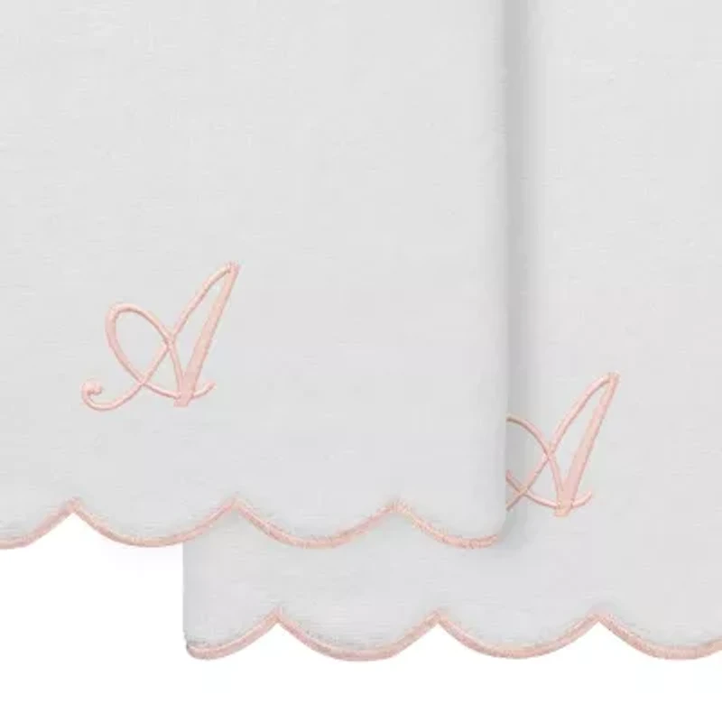 Linum Home Textiles Adornia Pink Scallop Personalized 2-pc. Quick Dry Bath Towel Set