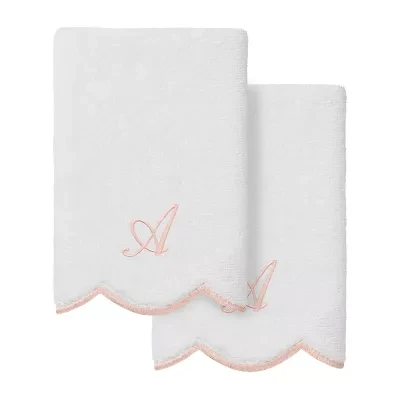 Linum Home Textiles Adornia Scallop Pink Personalized 2-pc. Fingertip Towel