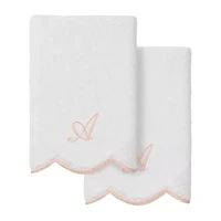 Linum Home Textiles Adornia Scallop Pink Personalized 2-pc. Fingertip Towel