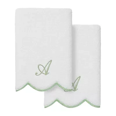 Linum Home Textiles Adornia Scallop Green Personalized 2-pc. Fingertip Towel