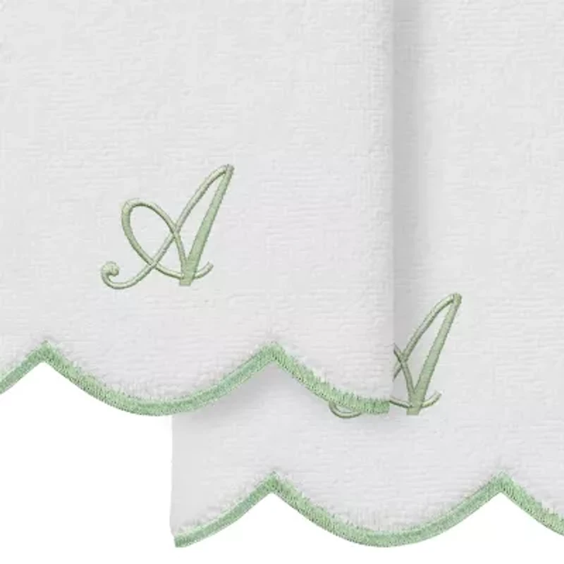 Linum Home Textiles Adornia Scallop Green Personalized 2-pc. Fingertip Towel