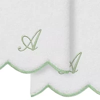 Linum Home Textiles Adornia Scallop Green Personalized 2-pc. Fingertip Towel