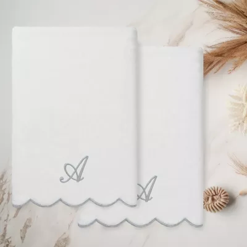 Linum Home Textiles Adornia Scallop Gray Personalized 2-pc. Quick Dry Bath Towel Set