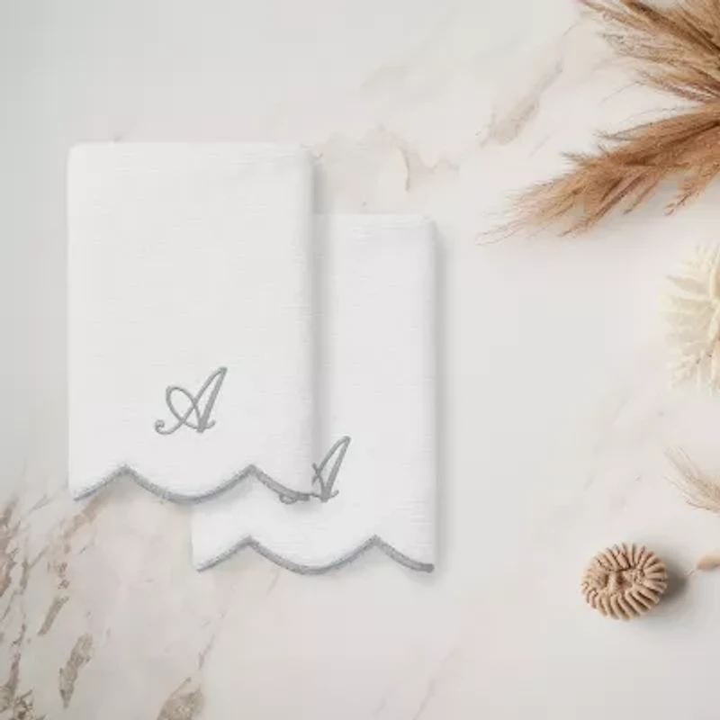 Linum Home Textiles Adornia Scallop Personalized 2-pc. Fingertip Towel