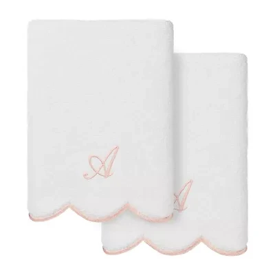 Linum Home Textiles Adornia Pink Scallop Personalized 2-pc. Hand Towel