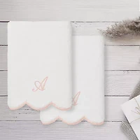 Linum Home Textiles Adornia Pink Scallop Personalized 2-pc. Hand Towel