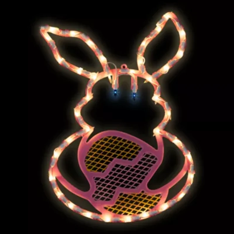 Northlight 17" Lighted Pink Bunny With Egg Window Easter Window Decor