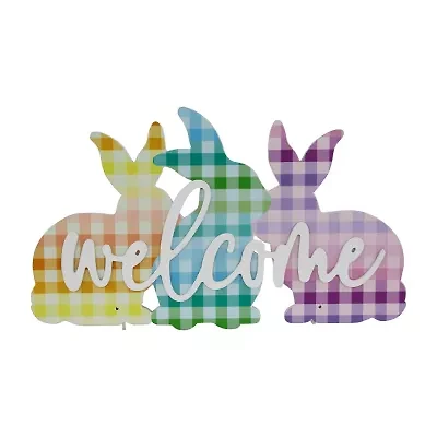 Northlight 14" Gingham Bunnies Welcome Wall Sign