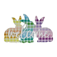 Northlight 14" Gingham Bunnies Welcome Wall Sign
