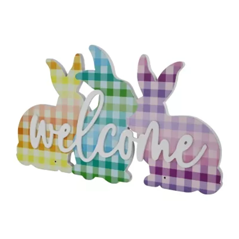 Northlight 14" Gingham Bunnies Welcome Wall Sign