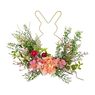 Northlight 16" Pink Bunny And Peony Mixed Floral Hanging Decor