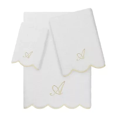Linum Home Textiles Adornia Scallop Beige Personalized 3-pc. Quick Dry Bath Towel Set