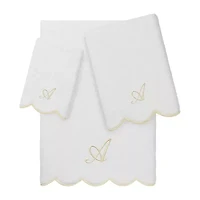 Linum Home Textiles Adornia Scallop Beige Personalized 3-pc. Quick Dry Bath Towel Set