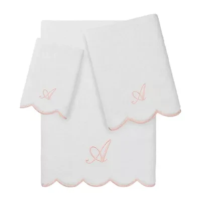 Linum Home Textiles Adornia Scallop Pink Personalized 3-pc. Quick Dry Bath Towel Set