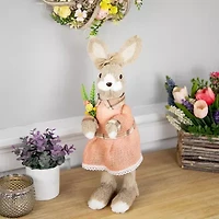 Northlight 15" Beige Rustic Girl Rabbit With Flowers Easter Figurine