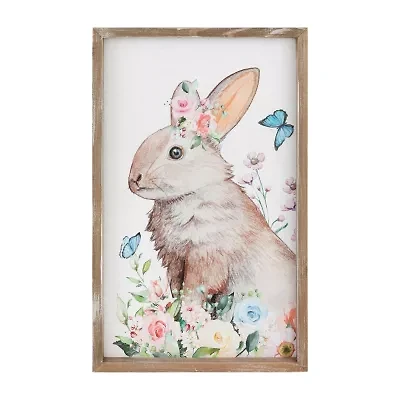 Northlight 12" Bunny With Flowers Framed Wall Sign
