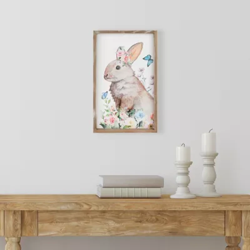 Northlight 12" Bunny With Flowers Framed Wall Sign