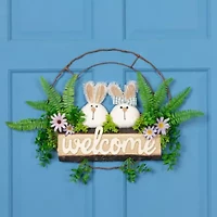 Northlight 16" Rabbit Couple Floral Welcome Hanging Decor