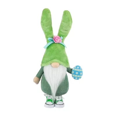 Northlight 15" Green And White Gnome With Bunny Ears Easter Gnome