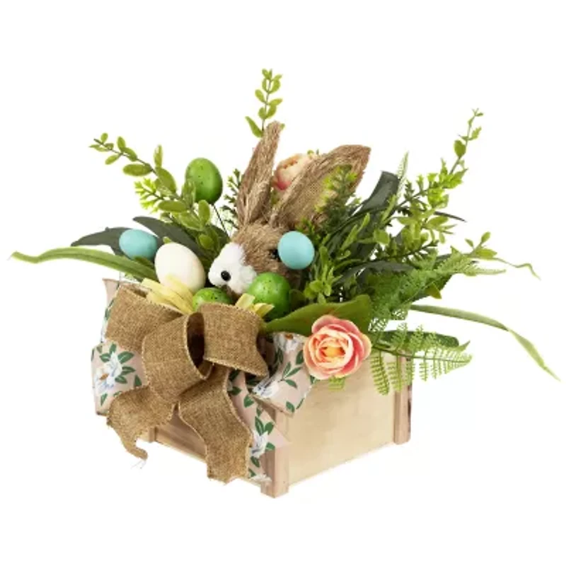 Northlight 12" Boxed Floral Arrangement With Bunny Floral Arrangement