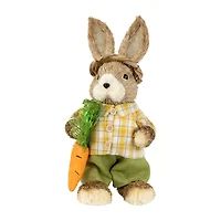 Northlight 14" Brown And Yellow Rustic Boy Rabbit With Carrot Standing Easter Figurine