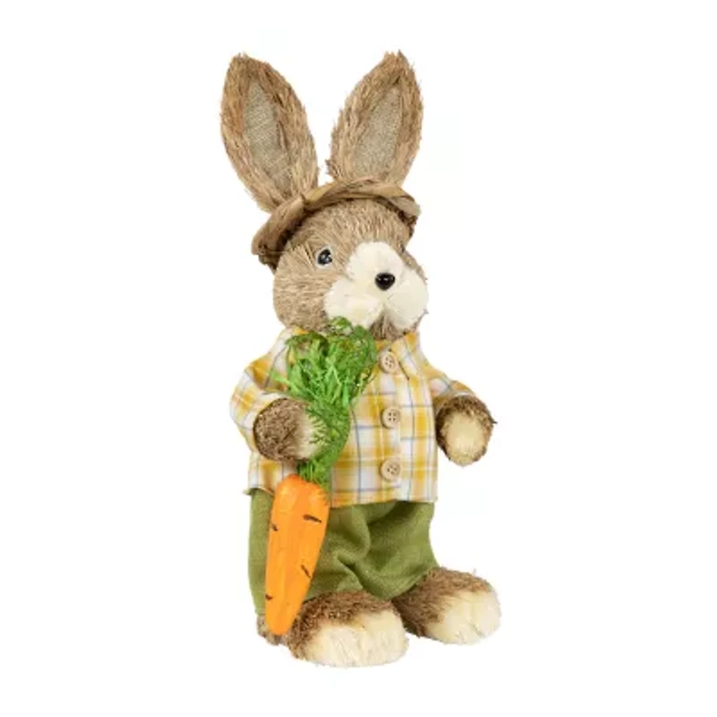 Northlight 14" Brown And Yellow Rustic Boy Rabbit With Carrot Standing Easter Figurine