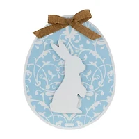 Northlight 10" Blue Egg With Bunny And Burlap Bow Wooden Wall Sign