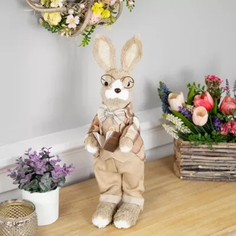 Northlight 16" Beige Rustic Boy Rabbit With Book Easter Figurine