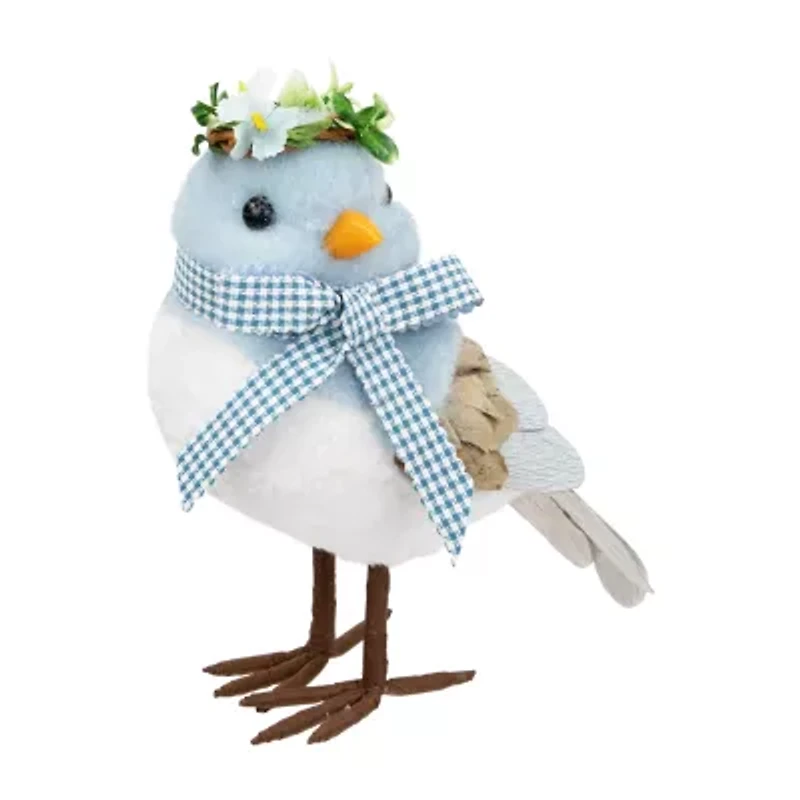 Northlight 7" Plush Bluebird With Gingham Bow Easter Figurine