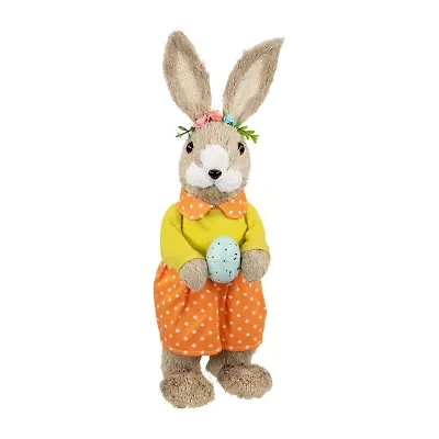 Northlight 15" Orange And Green Standing Girl Rabbit With Egg Easter Figurine