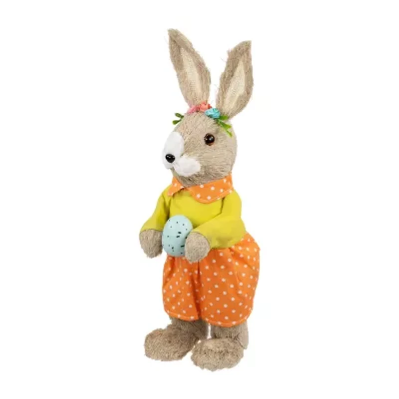 Northlight 15" Orange And Green Standing Girl Rabbit With Egg Easter Figurine