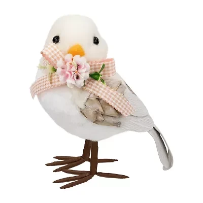 Northlight 7" Beige Plush Bird With Gingham Bow Easter Figurine