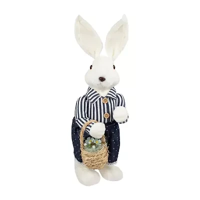 Northlight 19" Navy Blue Standing Girl Bunny With Basket Easter Figurine