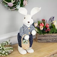 Northlight 19" Navy Blue Standing Girl Bunny With Basket Easter Figurine