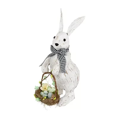 Northlight 13" Brushed White Rabbit With Basket Easter Figurine