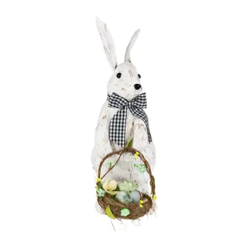 Northlight 13" Brushed White Rabbit With Basket Easter Figurine