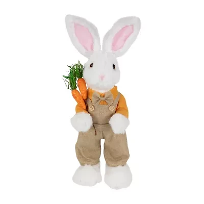 Northlight 15" White And Tan Plush Standing Boy Rabbit In Overalls Easter Figurine